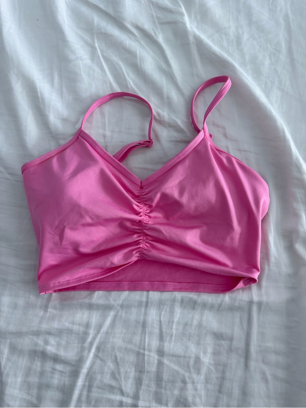 PINK Victoria's Secret Bright Pink Ruched V-Neck Crop Cami